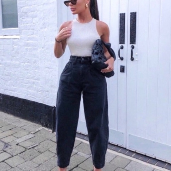 Zara Denim - Zara The Petit Slouchy Jean in Smoke Black sz 8